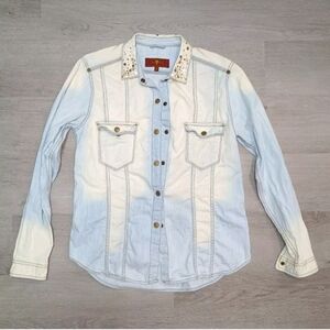 7 For All Mankind Women's Denim Chambray Button Snap Shirt Acid Wash Gem XS